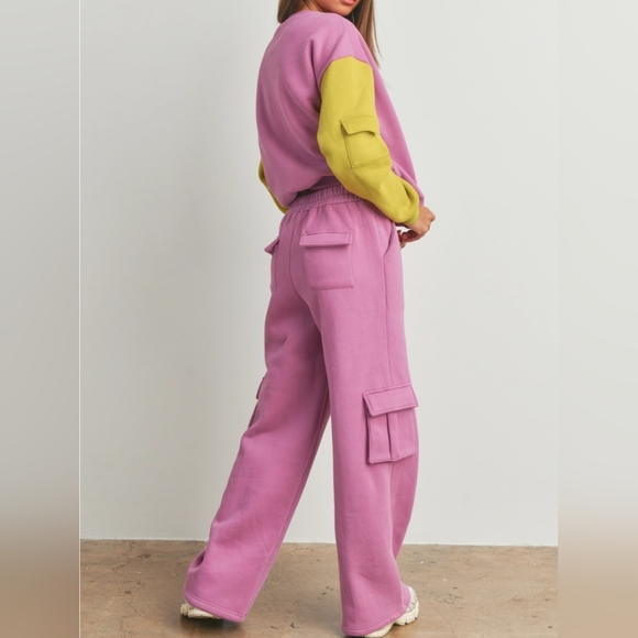 #058B 🛑M NEW! CHIC TRENDY Patched Pocket Sleeve Contrast Sweetshirts - Picture 3 of 12